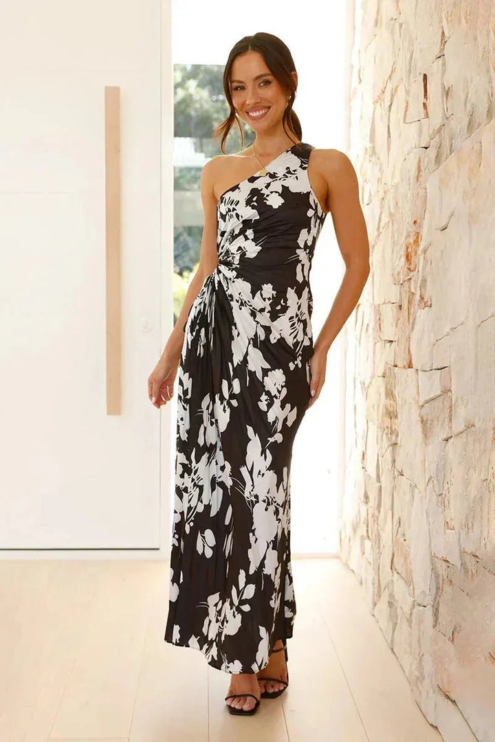 Lena | Elegant One - Shoulder Floral Maxi Dress - Emma's Dresses