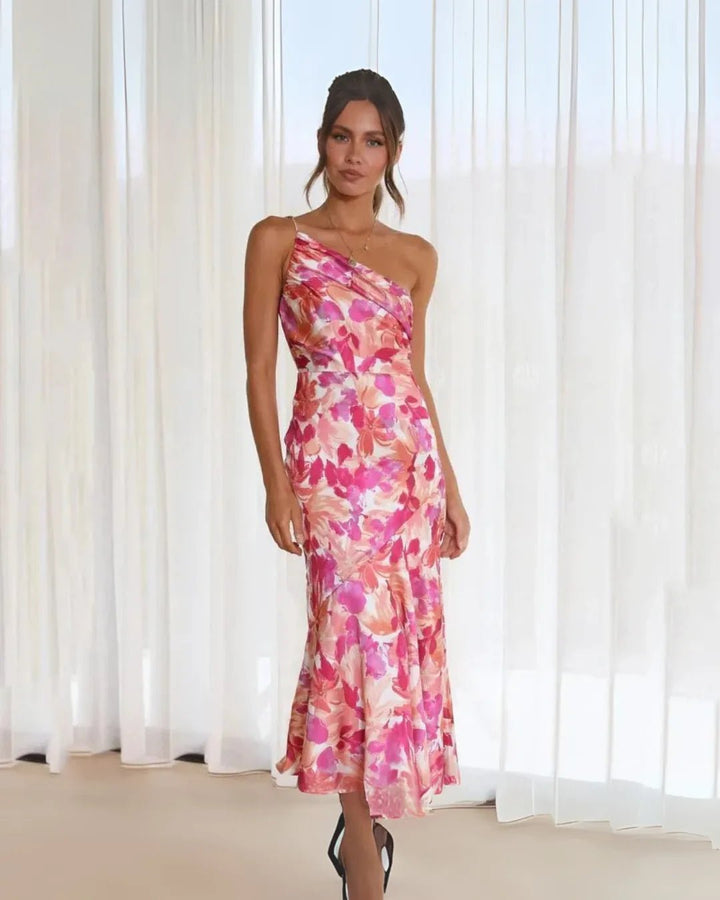 Isla | Elegant One-Shoulder Floral Midi Dress – view 1