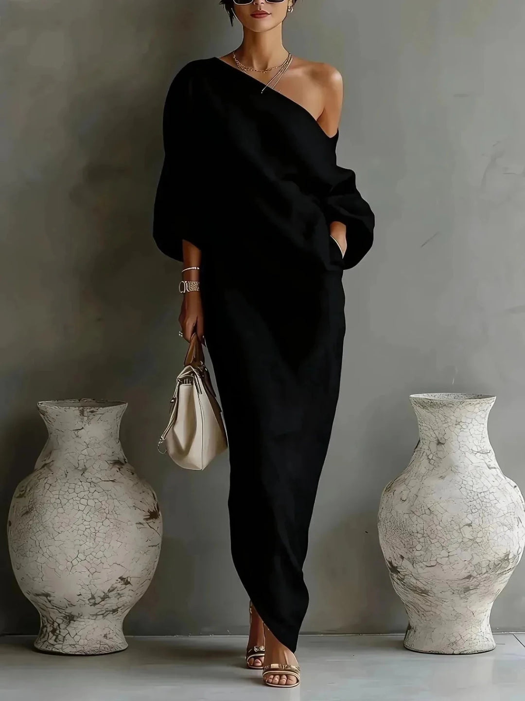 Freya | Elegant One Shoulder Pink Dress Off Shoulder Maxi - Emma's Dresses