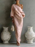 Freya | Elegant One Shoulder Pink Dress Off Shoulder Maxi