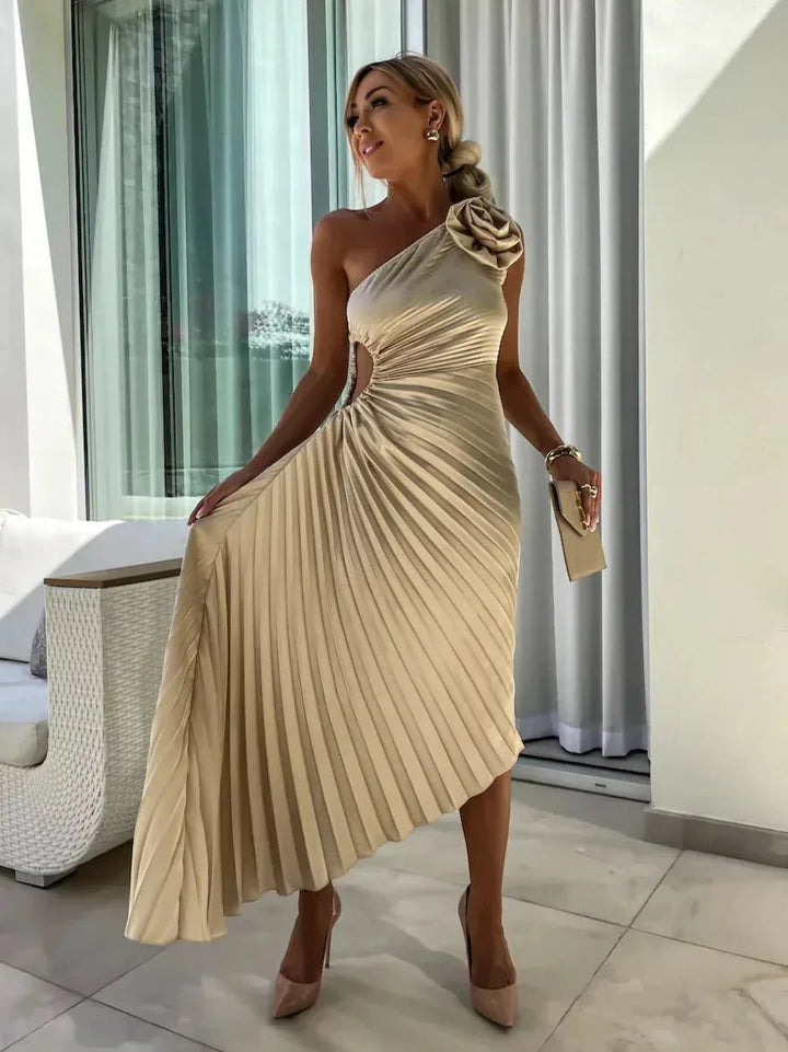 Penelope | Elegant One - Shoulder Pleated Maxi Dress - Emma's Dresses