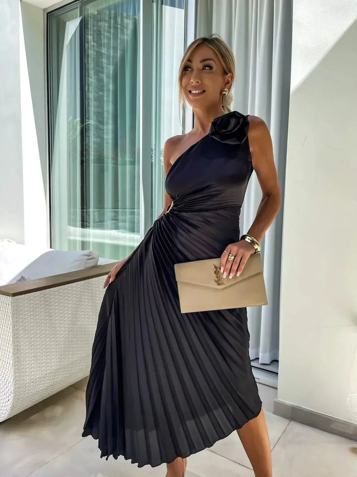 Penelope | Elegant One - Shoulder Pleated Maxi Dress - Emma's Dresses