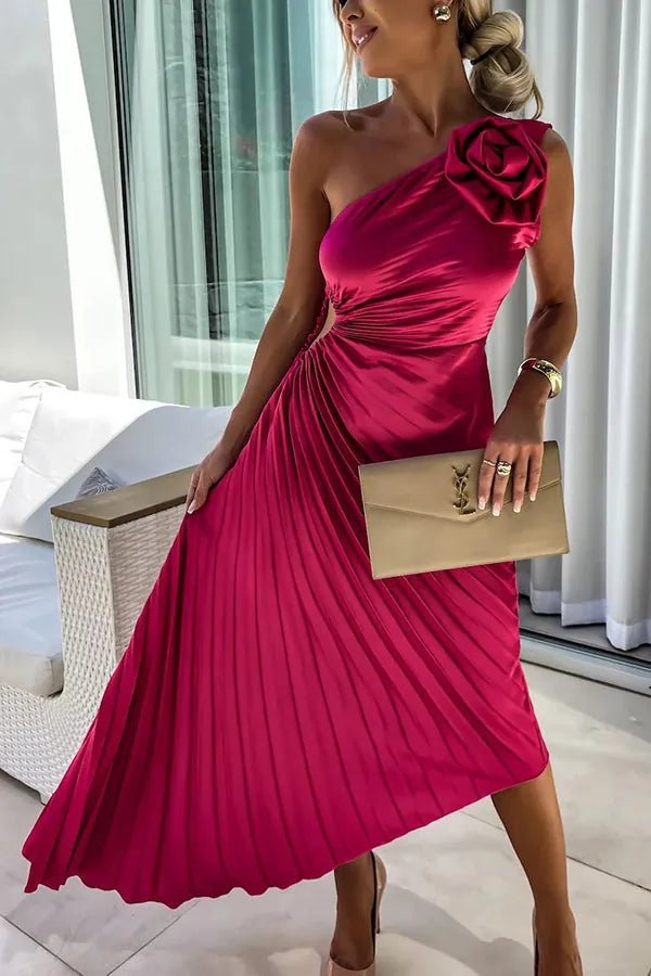 Penelope | Elegant One - Shoulder Pleated Maxi Dress - Emma's Dresses