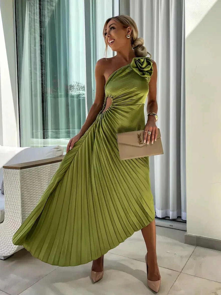 Penelope | Elegant One - Shoulder Pleated Maxi Dress - Emma's Dresses