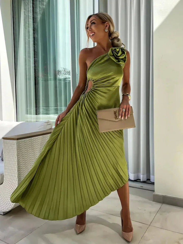 Penelope | Elegant One - Shoulder Pleated Maxi Dress - Emma's Dresses