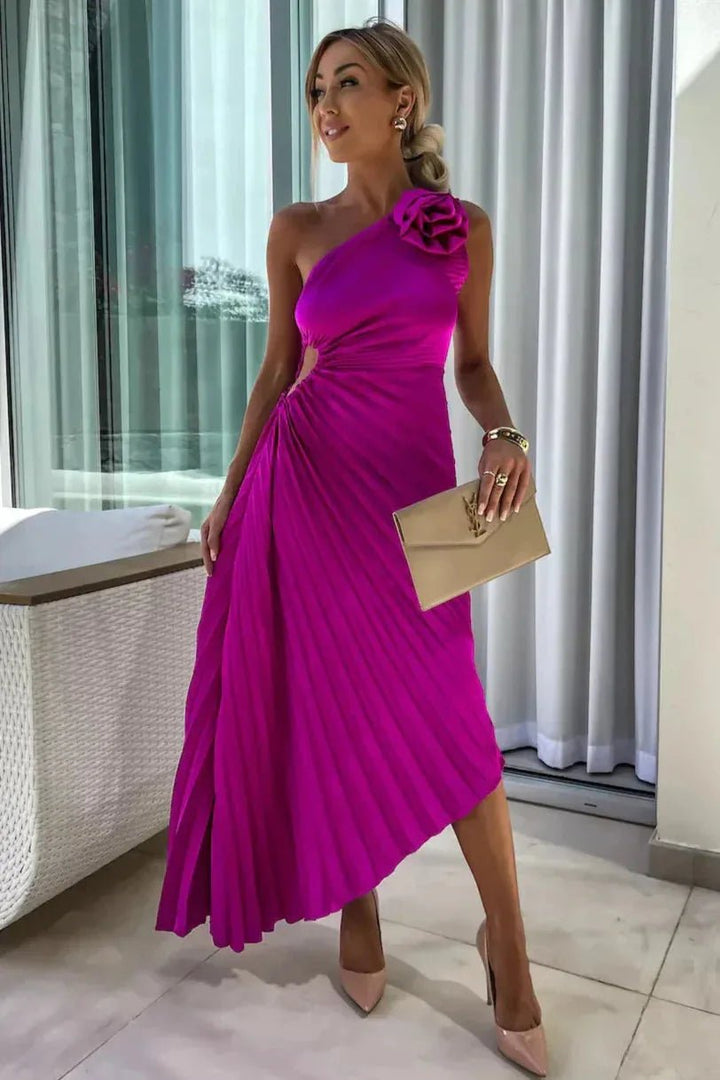 Penelope | Elegant One - Shoulder Pleated Maxi Dress - Emma's Dresses