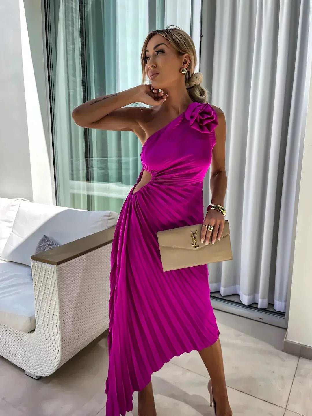 Penelope | Elegant One - Shoulder Pleated Maxi Dress - Emma's Dresses