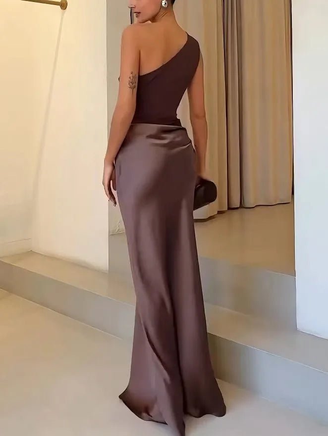 Esme | Elegant Off Shoulder One Shoulder Neck Pleated Party Maxi Dress - Emma's Dresses