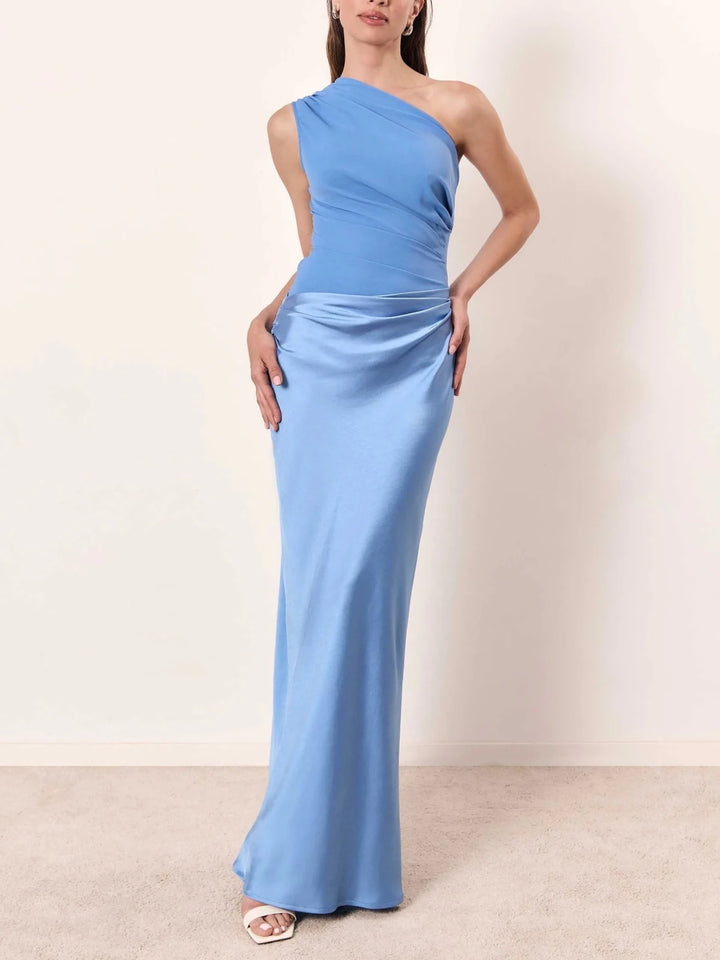 Esme | Elegant Off Shoulder One Shoulder Neck Pleated Party Maxi Dress - Emma's Dresses