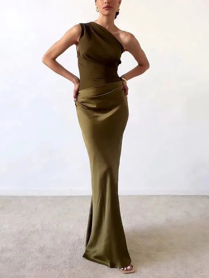 Esme | Elegant Off Shoulder One Shoulder Neck Pleated Party Maxi Dress - Emma's Dresses