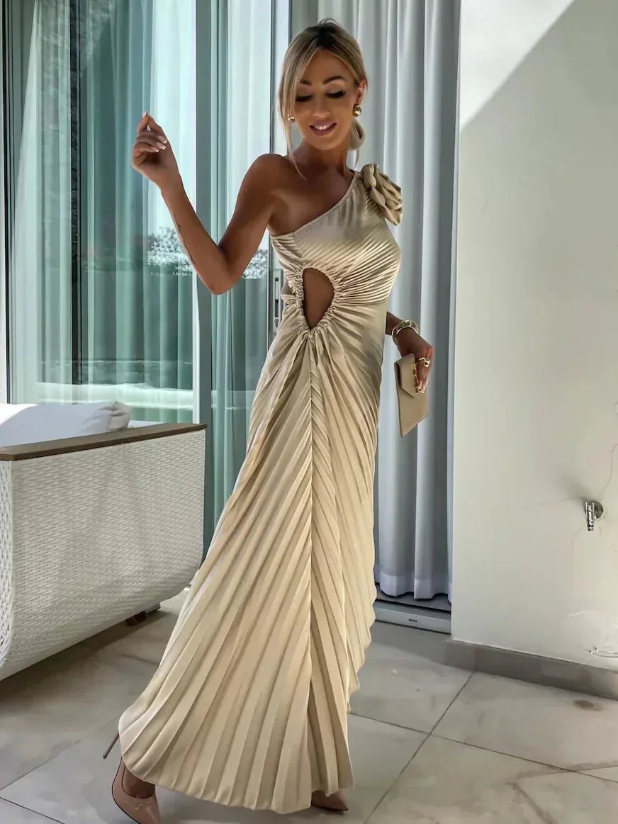 Eva | Elegant One-Shoulder Pleated Wedding Guest Dress – view 13