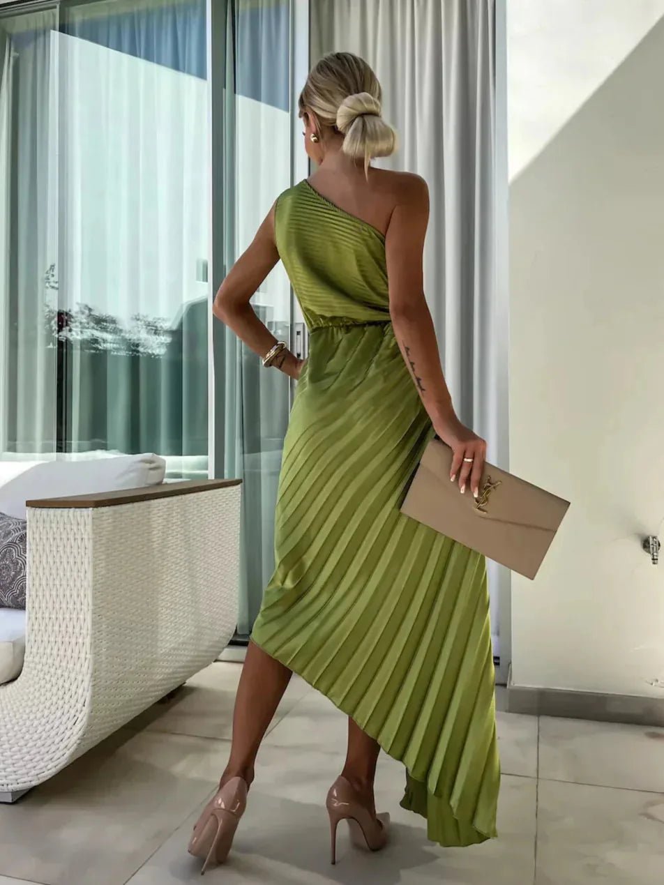 Eva | Elegant One-Shoulder Pleated Wedding Guest Dress – view 4