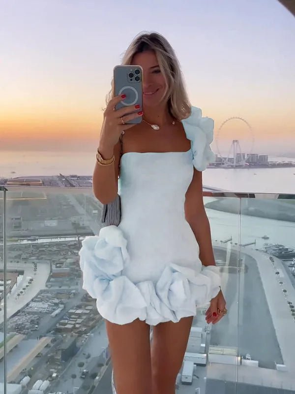 Aria | Chic One Shoulder Ruffle Mini Dress - Emma's Dresses