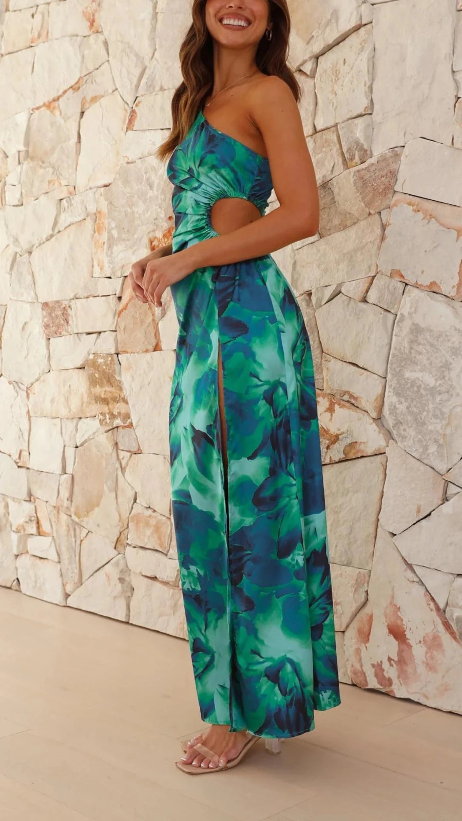 Ava | Elegant One Shoulder Tropical Print Maxi Dress - Emma's Dresses