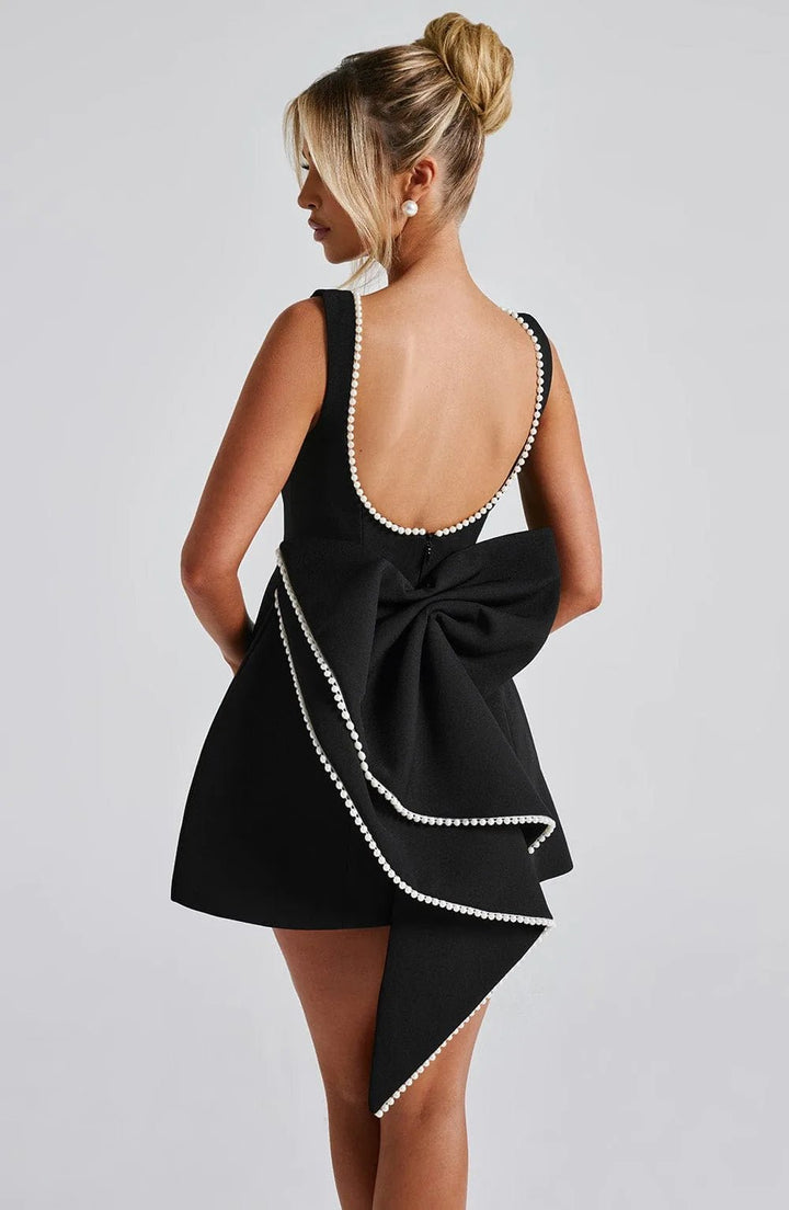 Juliet | Elegant Pearl Trim A - Line Mini Dress With Pockets - Emma's Dresses