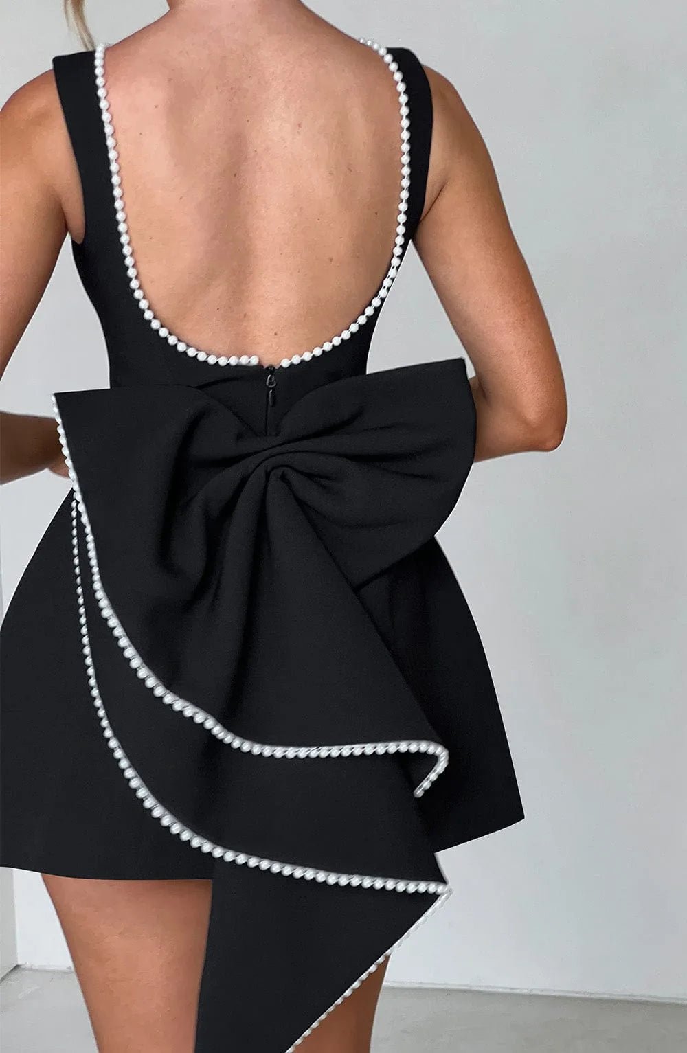 Juliet | Elegant Pearl Trim A - Line Mini Dress With Pockets - Emma's Dresses