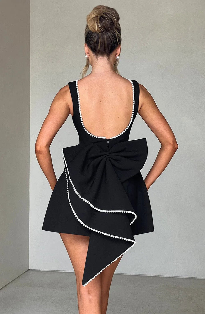 Juliet | Elegant Pearl Trim A - Line Mini Dress With Pockets - Emma's Dresses