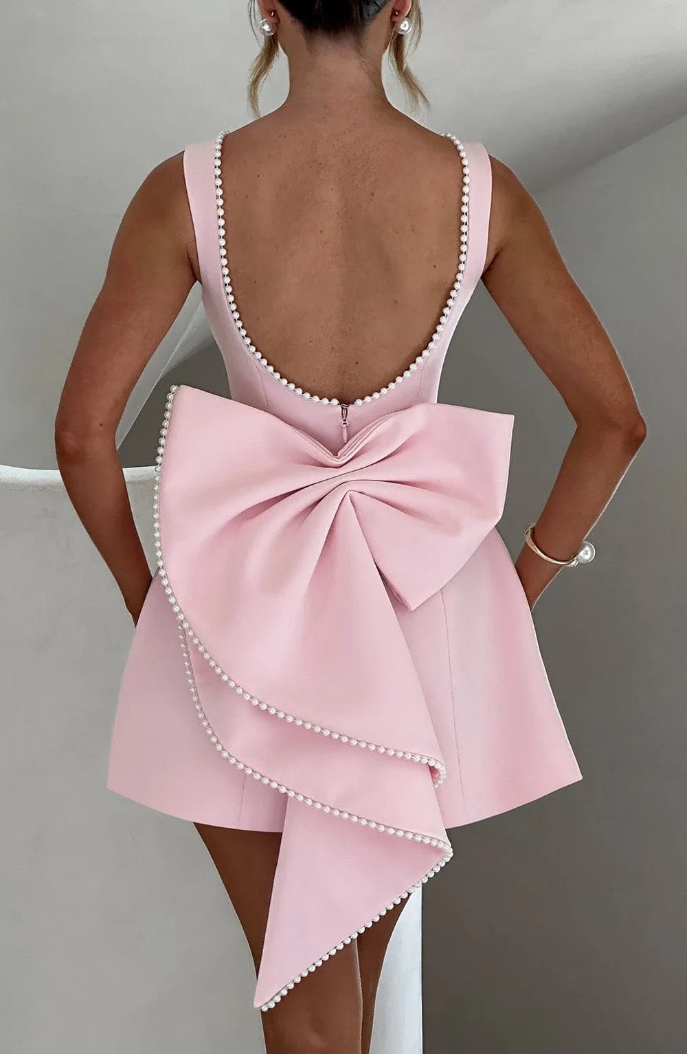 Juliet | Elegant Pearl Trim A - Line Mini Dress With Pockets - Emma's Dresses