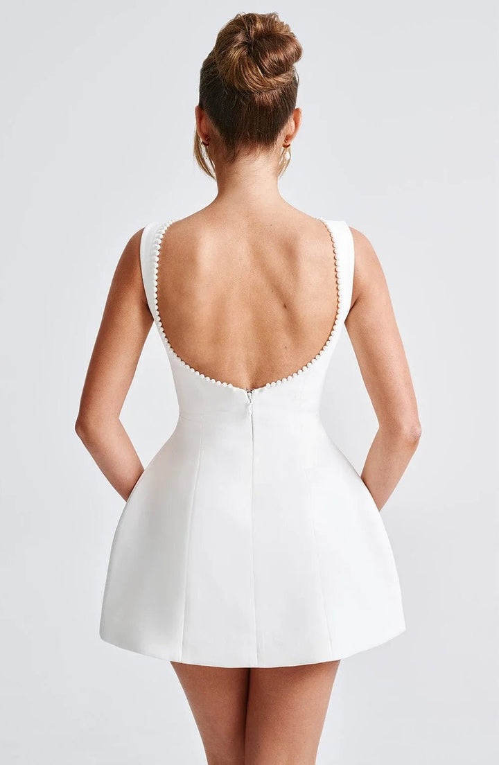 Juliet | Elegant Pearl Trim A - Line Mini Dress With Pockets - Emma's Dresses
