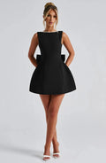 Ivy | Pearl Trim Backless Bow-Back Black Mini Dress