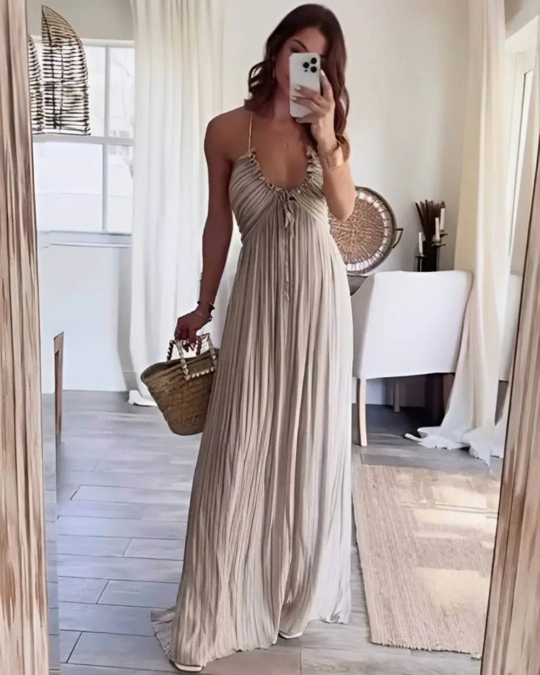 Beatrice | Elegant Pleated Halter Maxi Dress - Emma's Dresses