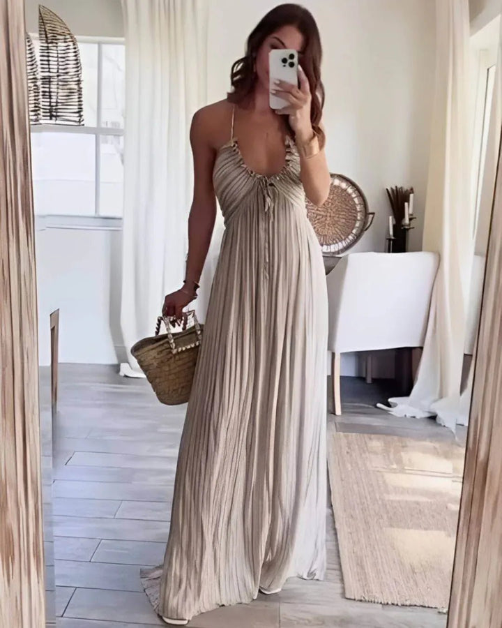 Beatrice | Elegant Pleated Halter Maxi Dress - Emma's Dresses