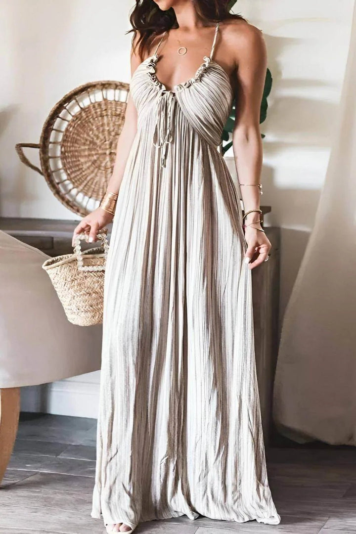 Beatrice | Elegant Pleated Halter Maxi Dress - Emma's Dresses