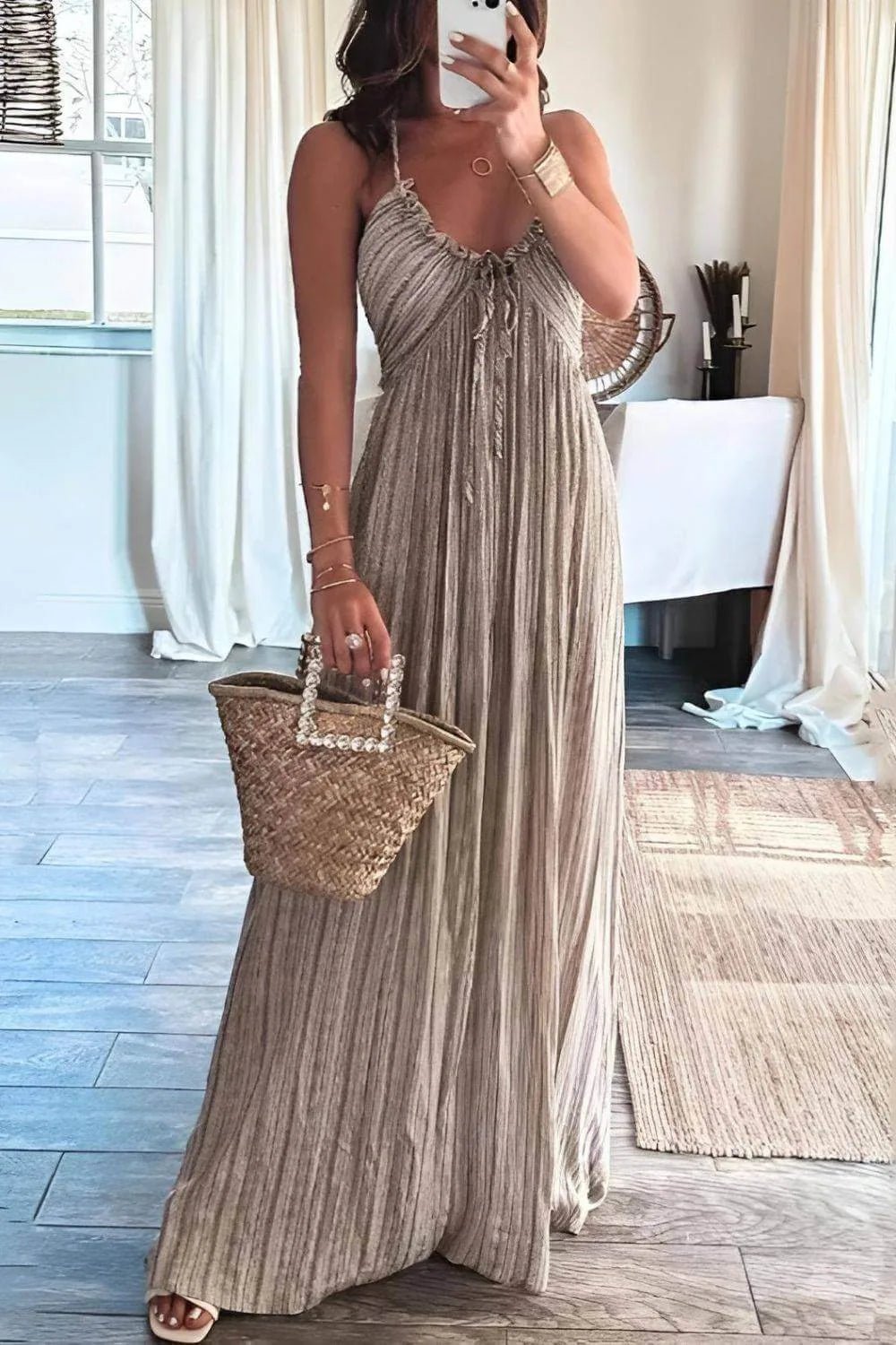 Beatrice | Elegant Pleated Halter Maxi Dress - Emma's Dresses