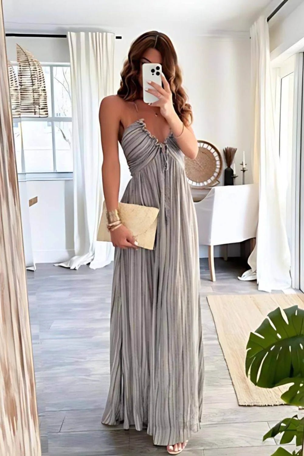 Beatrice | Elegant Pleated Halter Maxi Dress - Emma's Dresses