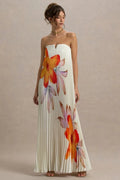 Eva | Elegant Pleated Floral Sweetheart Maxi Dress