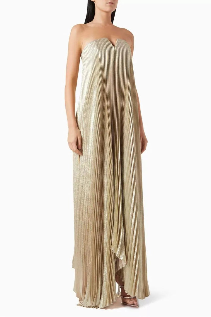 Eva | Elegant Pleated Floral Sweetheart Maxi Dress - Emma's Dresses