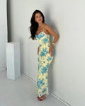 Maya | Chic Yellow Floral Print Sweetheart Sleeveless Maxi Dress