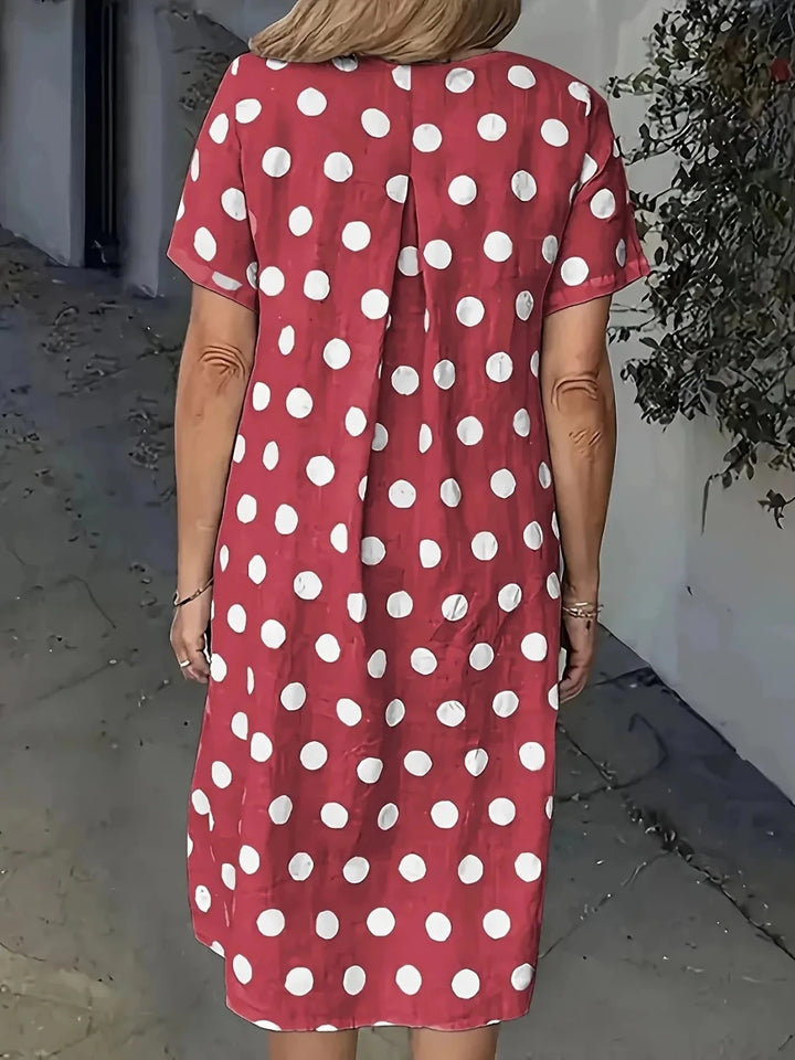 Iris | Relaxed Short Sleeve Polka Dot Dress - Emma's Dresses