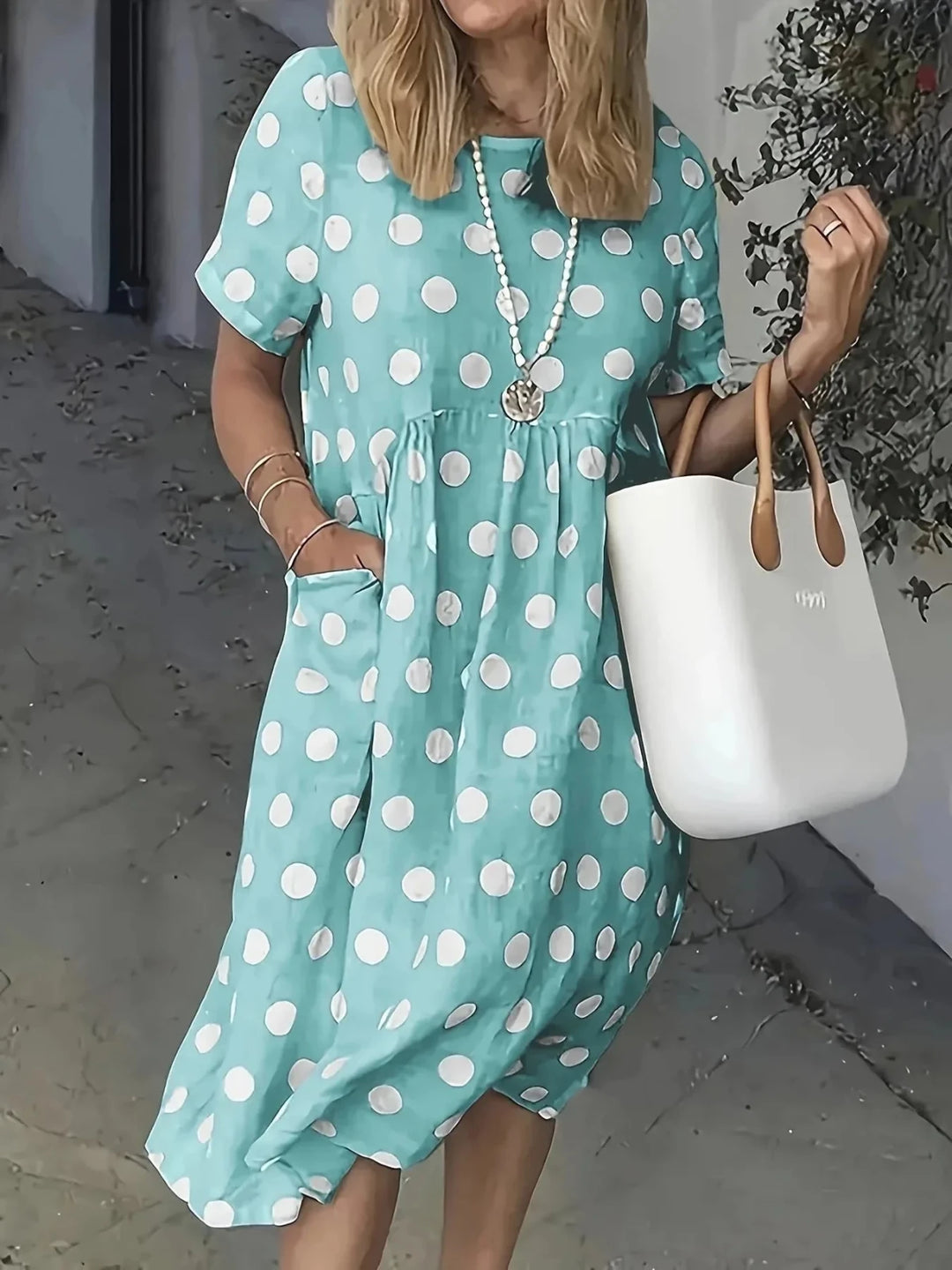 Iris | Relaxed Short Sleeve Polka Dot Dress - Emma's Dresses
