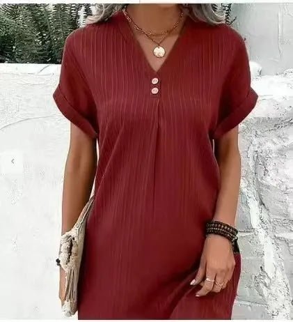Ruby | Ribbed V - Neck Short Sleeve Mini Dress - Emma's Dresses