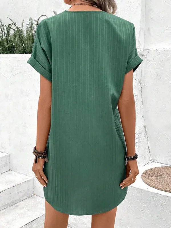 Ruby | Ribbed V - Neck Short Sleeve Mini Dress - Emma's Dresses