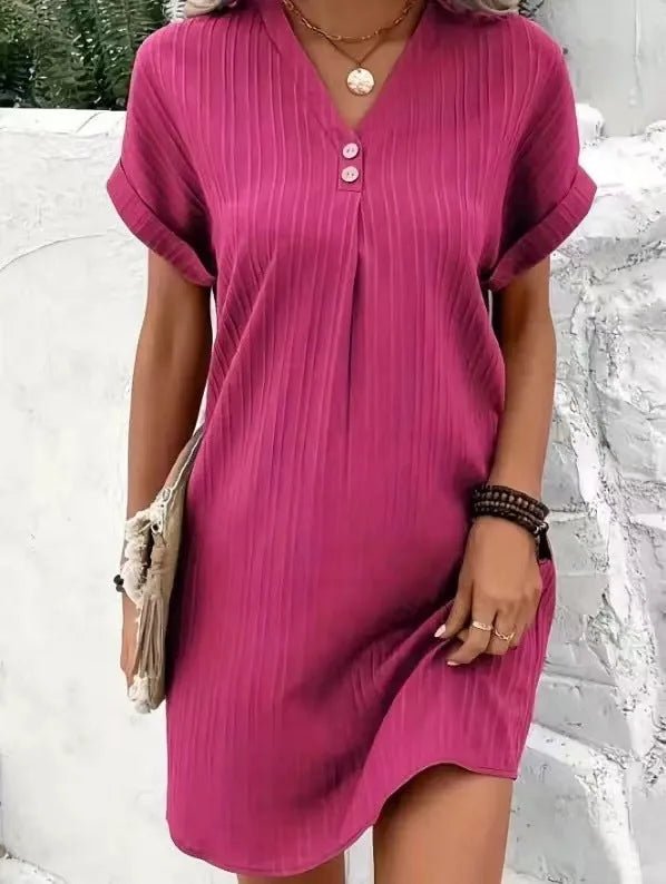 Ruby | Ribbed V - Neck Short Sleeve Mini Dress - Emma's Dresses