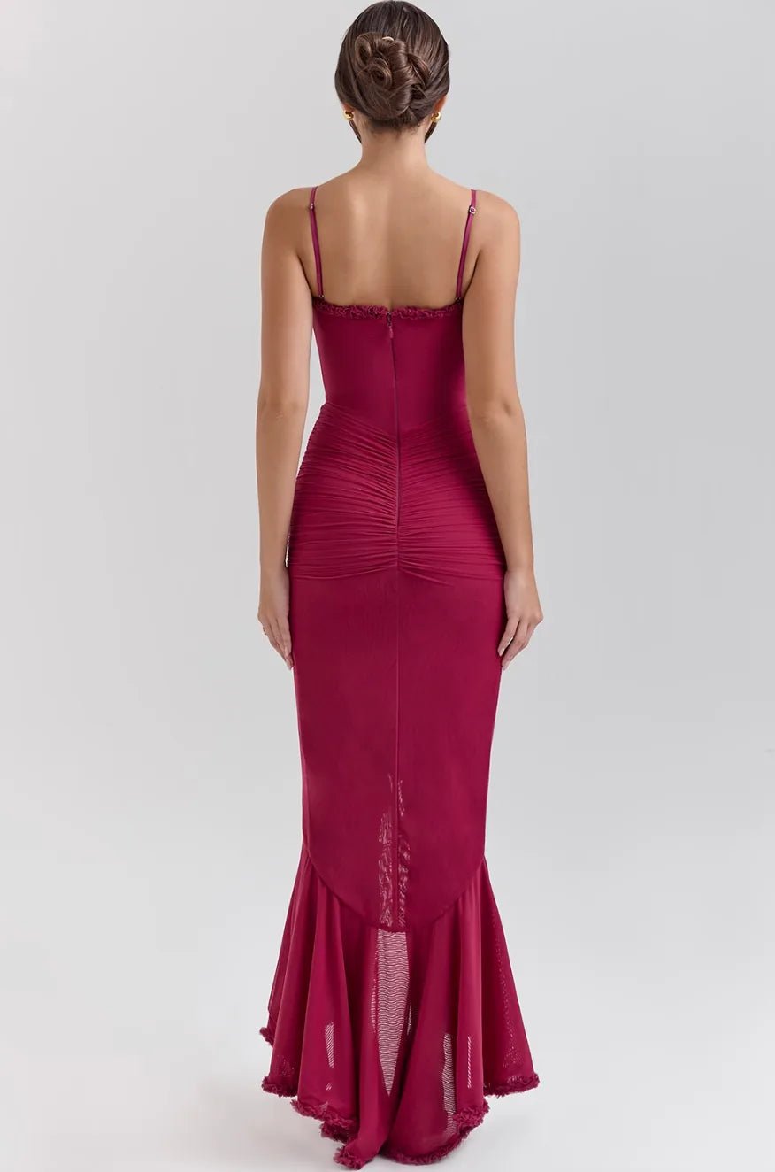 Violet | Elegant Yellow Ruffle Maxi Dress With Sweetheart Neckline - Emma's Dresses