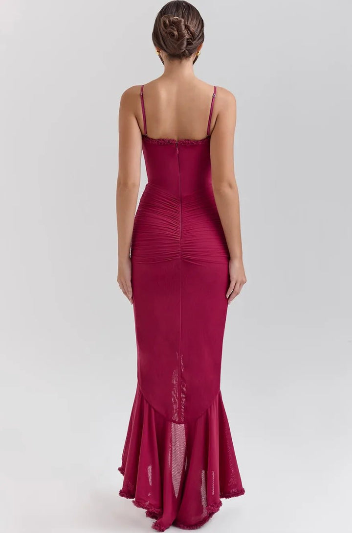 Violet | Elegant Yellow Ruffle Maxi Dress With Sweetheart Neckline - Emma's Dresses