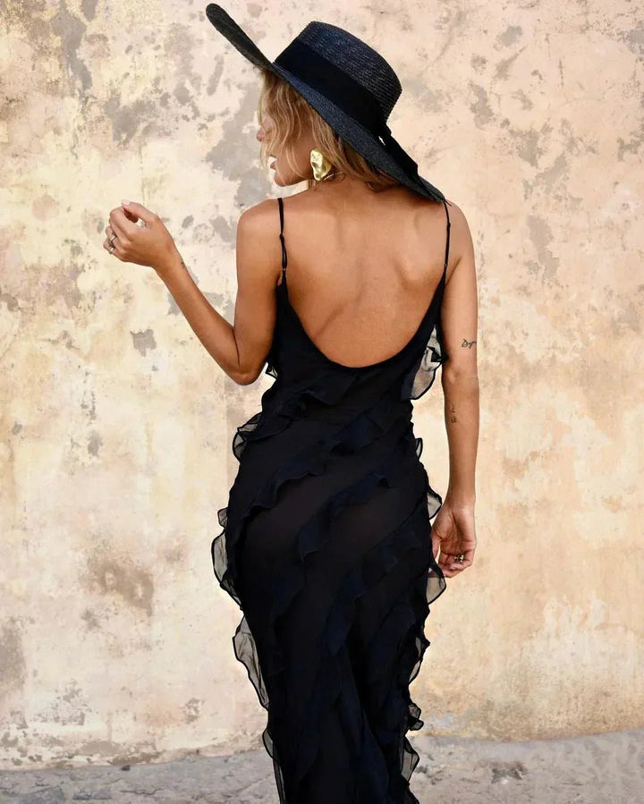 Mia | Elegant Ruffle Backless Maxi Dress - Emma's Dresses