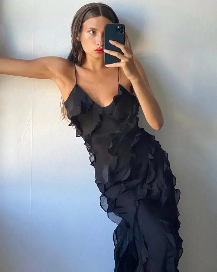 Mia | Elegant Ruffle Backless Maxi Dress - Emma's Dresses