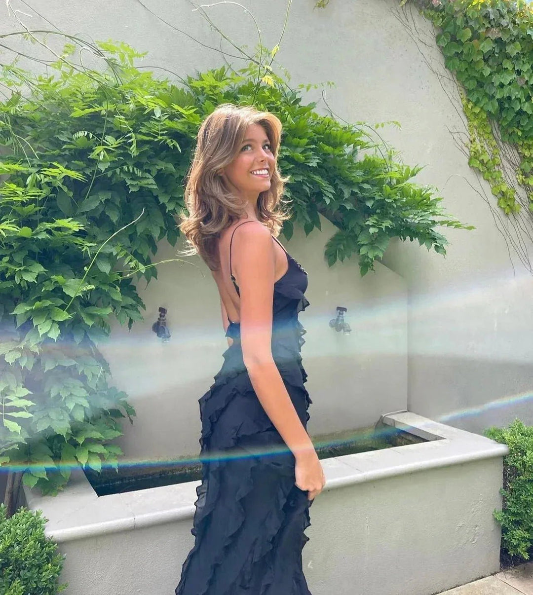 Mia | Elegant Ruffle Backless Maxi Dress - Emma's Dresses