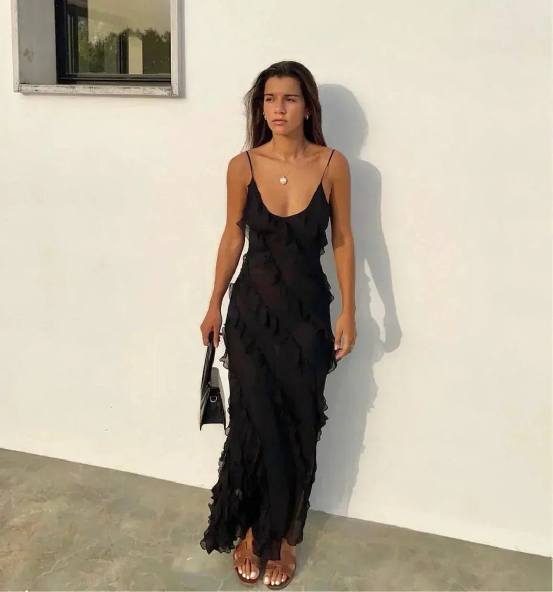 Mia | Elegant Ruffle Backless Maxi Dress - Emma's Dresses