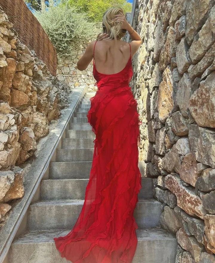 Mia | Elegant Ruffle Backless Maxi Dress - Emma's Dresses