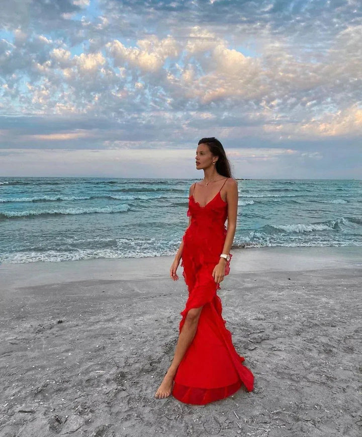 Mia | Elegant Ruffle Backless Maxi Dress - Emma's Dresses