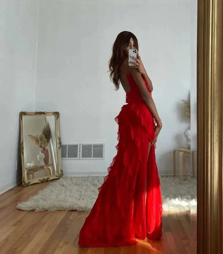Mia | Elegant Ruffle Backless Maxi Dress - Emma's Dresses