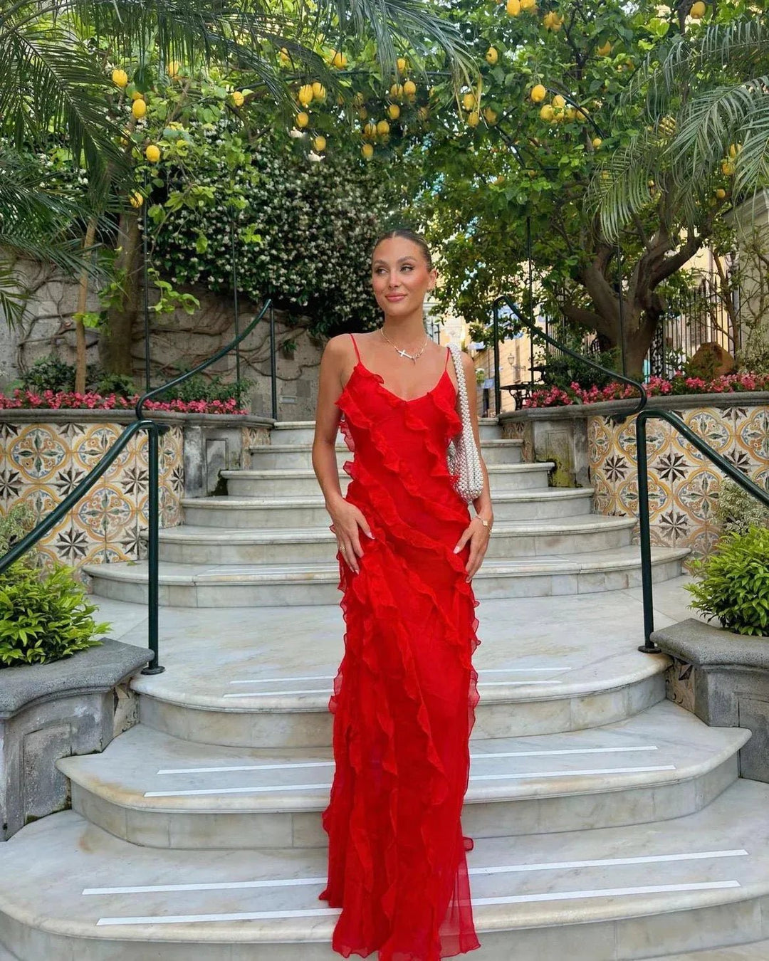 Mia | Elegant Ruffle Backless Maxi Dress - Emma's Dresses