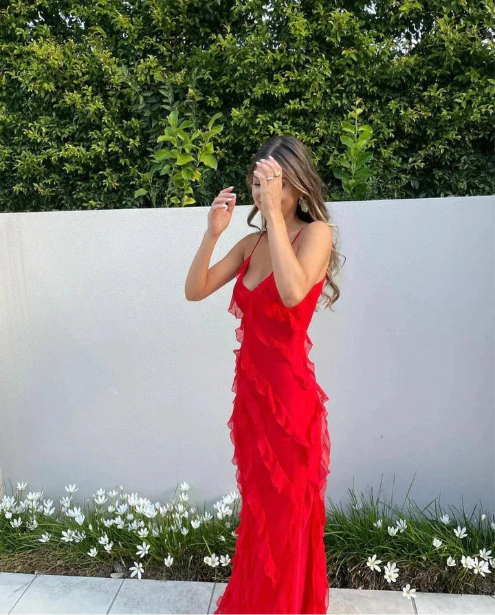 Mia | Elegant Ruffle Backless Maxi Dress - Emma's Dresses