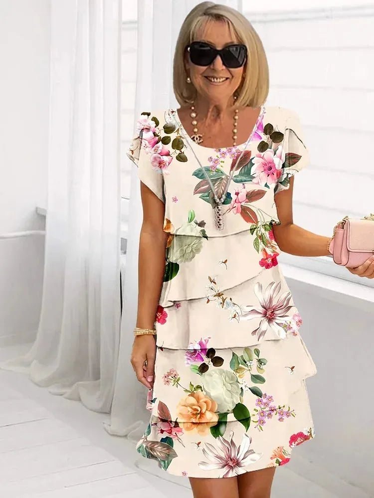 Isla | Elegant Floral Ruffle Tiered Midi Dress - Emma's Dresses
