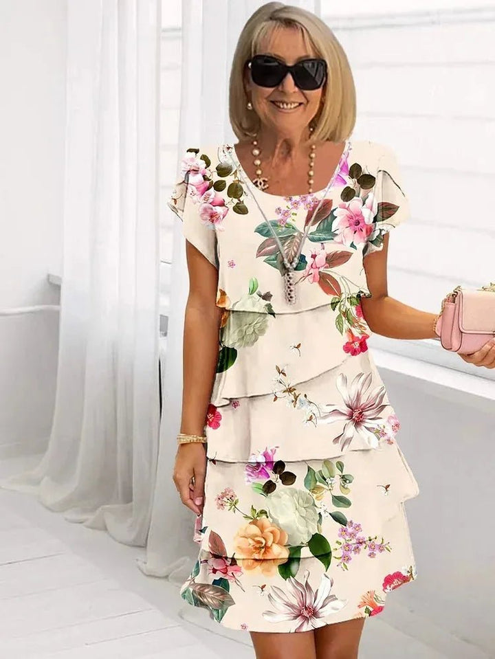 Isla | Elegant Floral Ruffle Tiered Midi Dress - Emma's Dresses